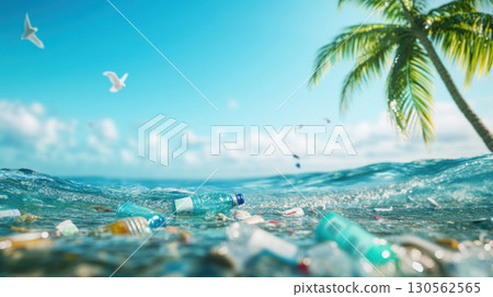 aerial view palm tree seagulls sky beach flying 130562565