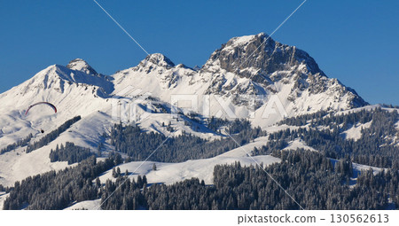Mount Videmanette in winter. View from Hohe Wispile, Gstaad, Switzerland. 130562613