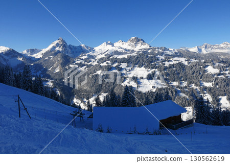 Mountain ranges seen from the Wispile ski area, Gstaad, Switzerland. Mountain ranges seen from the Wispile ski area, Gstaad, Switzerland. 130562619