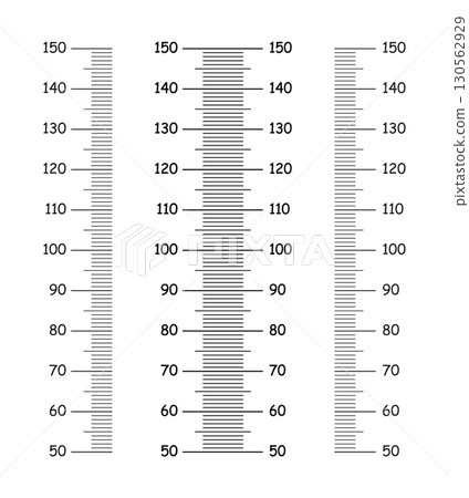 Kids height charts from 50 to 150 centimeters. Set of templates for wall growth sticker isolated on a white background. Meter wall or growth ruler. Vector graphic illustration. 130562929
