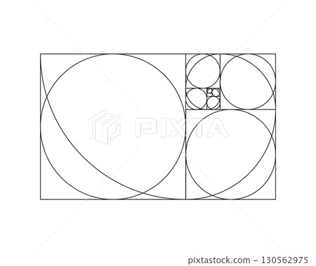 Golden ratio template. Method golden section. Fibonacci array, numbers. Golden proportions. Vector outline illustration. Golden ratio template. Method golden section. Fibonacci array, numbers. Golden proportions. Vector outline illustration. 130562975