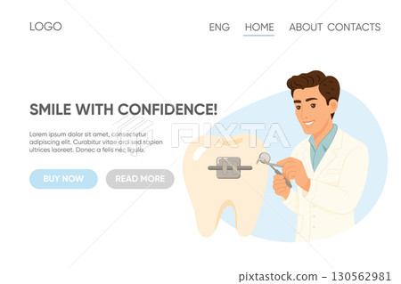 Dental Landing Page Concept with Orthodontist and Tooth Braces Dental Landing Page Concept with Orthodontist and Tooth Braces 130562981
