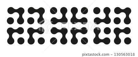 Set of Metaball dot icons. Connected circle shape sign. Abstract integration symbol. Simple patterns. Point movement. Morphing blobs. Metaballs transition. Logo, sticker template. Web design elements. 130563018