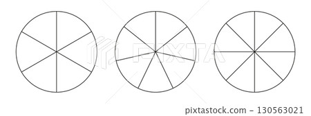 Pie chart, diagram set, six, seven and eight sections or steps. Circle icons for infographic, presentation, web design, user interface. Simple business chart. 130563021