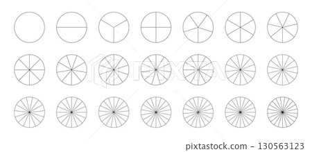 Pie chart template. Segmented charts. Sectors divide the circle on equal parts. Coaching blank. Outline black graphics. Set of pizza, pie charts. Segments infographic. Diagram wheel parts from 1 to 21 Pie chart template. Segmented charts. Sectors divide the circle on equal parts. Coaching blank. Outline black graphics. Set of pizza, pie charts. Segments infographic. Diagram wheel parts from 1 to 21 130563123