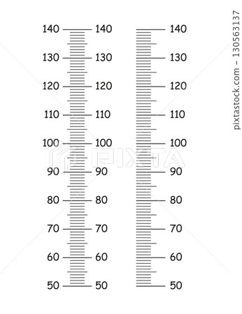 Height scale, chart from 50 to 140 centimeters for children. Kids vertical templates ruler for measuring, wall growth sticker. Length meter wall, growth ruler. Graphic illustration. 130563137