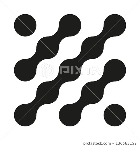 Metaball logo. Dots connected icon. Circles illusioned pattern. Modern integration symbol. Transition of metaballs. Abstract point movement background. Round connected blobs. Vector template, element. 130563152