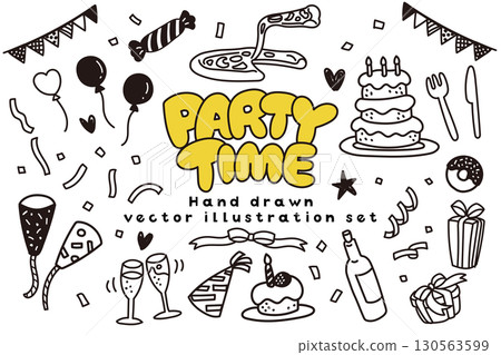 手繪塗鴉聚會時間向量插圖 130563599