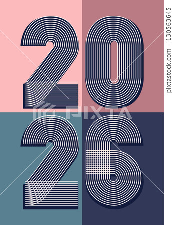 Retro cover background with vertical 2026 number on geometric pastel colors background. Graphic design vector illustration for Happy New Year Christmas Banner Greeting Card Invitation Poster Flyer Ad 130563645