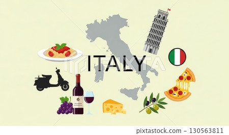 Italy Travel and Culture Icons Vector Illustration 130563811