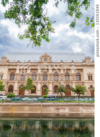 30-05-2025 Bucharest, Romania. Panoramic summer view The Court Appeal among green meadow. 130563848