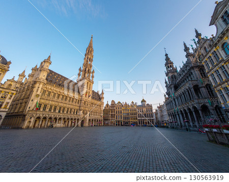 Town Hall and Grand Place at Sunrise. City of Brussels, Belgium Town Hall and Grand Place at Sunrise. City of Brussels, Belgium 130563919