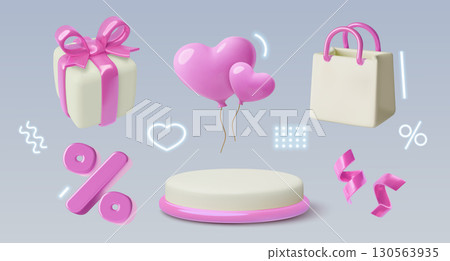 3D Sale pink design elements and neon glow decorative shapes collection three dimensional object set 3D Sale pink design elements and neon glow decorative shapes collection three dimensional object set 130563935