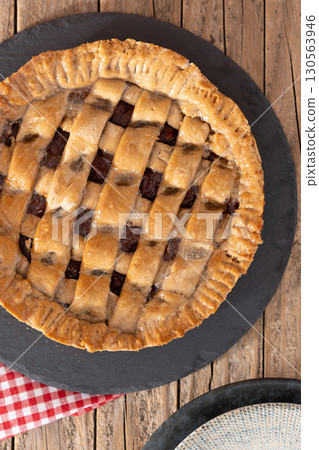 Slice of traditional Pastafrola pie with guava filling, also known as Cuban pae Slice of traditional Pastafrola pie with guava filling, also known as Cuban pae 130563946