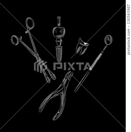 Tooth implant and implantation dental tools black 130563987