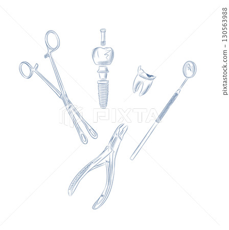 Tooth implant and implantation dental tools blue 130563988