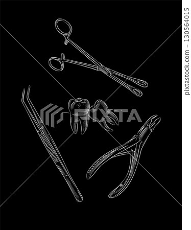 Tooth extraction with dental tools black 130564015