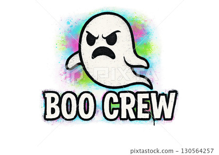 Halloween ghost logo with text Boo Crew in a colorful grunge style. Isolated on transparent background Halloween ghost logo with text Boo Crew in a colorful grunge style. Isolated on transparent background 130564257