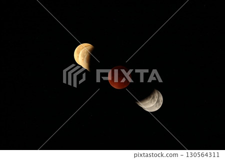 Earth's shadow seen during a total lunar eclipse (multiple composite photo) Earth's shadow seen during a total lunar eclipse (multiple composite photo) 130564311