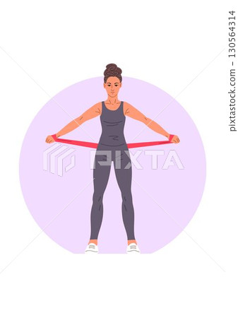 Woman exercising with resistance band vertical poster Woman exercising with resistance band vertical poster 130564314