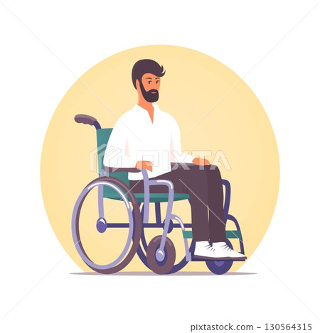 Young man sitting in wheelchair 130564315