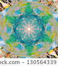 A colorful illustration of a fantastical green mandala and the Flower of Life. Geometric healing art. 130564339