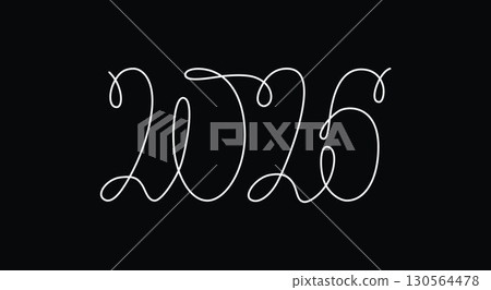 2026 sign - decoration continuous line hand drawing sign for year calendar. Vector stock illustration minimalism design isolated on black chalkboard background. Editable stroke single line. EPS10 2026 sign - decoration continuous line hand drawing sign for year calendar. Vector stock illustration minimalism design isolated on black chalkboard background. Editable stroke single line. EPS10 130564478