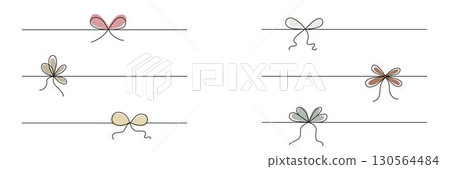 Hand drawn girly coquette bow ribbons set. Editable stroke line. Vector stock illustration isolated on white background for design template birthday, wedding, Christmas card, invitation, sale banner. 130564484