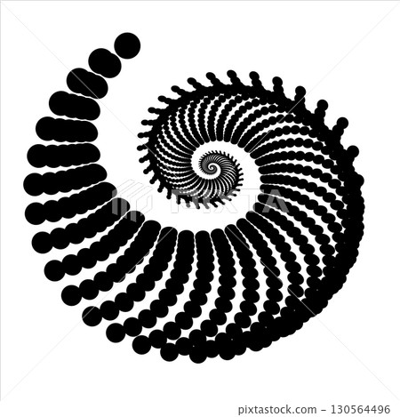 Abstract halftone dots. Geometric dotted spiral shape. Monochrome background. Design element for prints, web pages, template, logos and textile pattern. Abstract halftone dots. Geometric dotted spiral shape. Monochrome background. Design element for prints, web pages, template, logos and textile pattern. 130564496