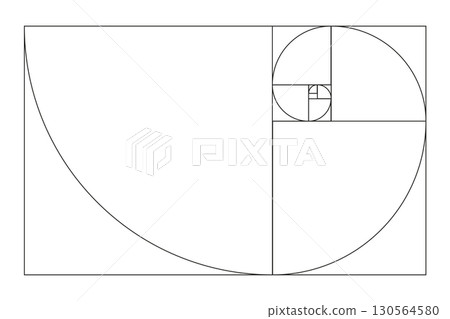 Golden ratio template. Method golden section. Fibonacci array, numbers. Harmony proportions. Outline vector illustration.  130564580
