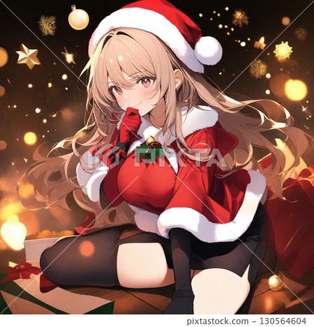 Illustration of a woman wearing a Santa costume 130564604