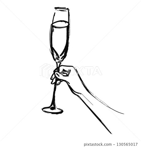 Sketch of Hand Holding Champagne Glass Illustration 130565017