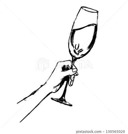 Toast Sketch of Hand with Tilted Champagne Glass Toast Sketch of Hand with Tilted Champagne Glass 130565020