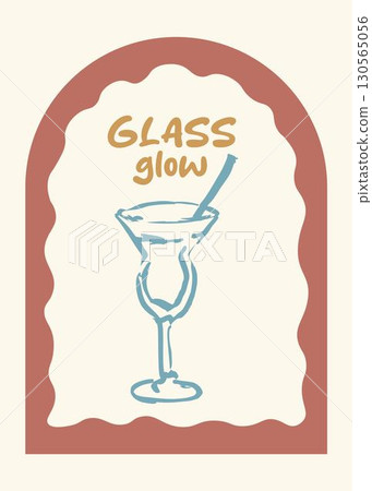 Vintage glass glow cocktail poster with red arch and soft beige 130565056