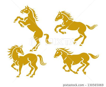 馬剪貼畫，4 種姿勢，純色 130565069