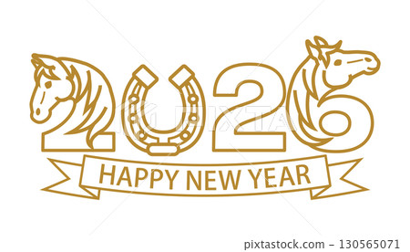 2026 年和馬標誌設計 - 2026 年馬年新年賀卡素材剪貼畫 130565071