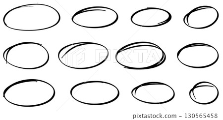 collection of hand drawn circles for emphasis and highlights. Perfect for marking important notes, infographic elements, creative designs, and web or presentation highlights. 130565458