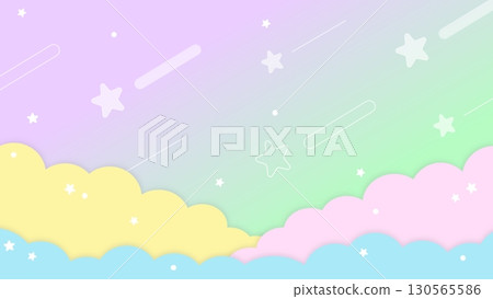色彩鮮豔可愛的雲朵和星星夢幻背景 色彩鮮豔可愛的雲朵和星星夢幻背景 130565586
