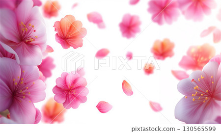 柔軟、柔和的粉紅色花瓣飄揚，營造出浪漫的背景，非常適合婚禮和周年紀念。 130565599