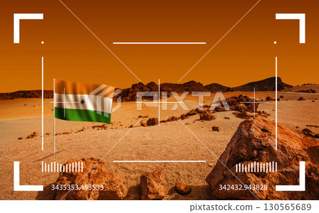 Red planet with sand, mountain and flag of India 130565689