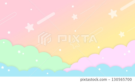 Colorful and cute dreamy background of clouds and stars 130565700