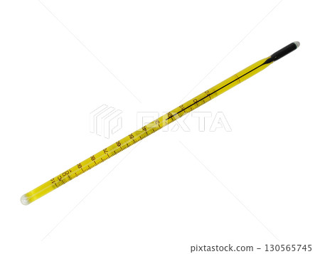 Glass thermometer with black liquid isolated on white background Glass thermometer with black liquid isolated on white background 130565745