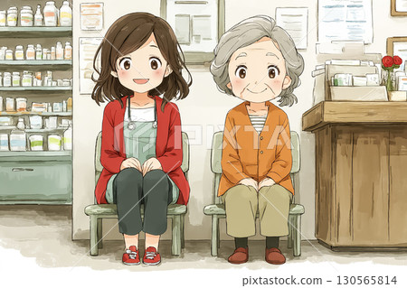 美優系列：美優和老人一起坐在候診區 130565814