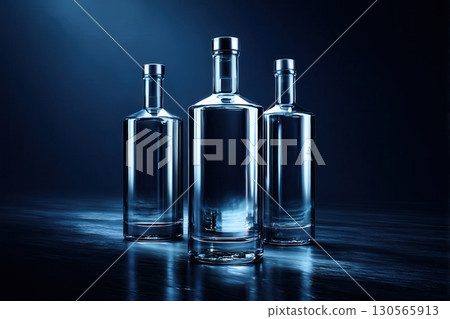 Vodka bottle with no label. Product photography. 130565913