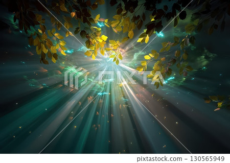 Earth Suspended in Space Surrounded by Glowing Vines and Light Beams in Vibrant Atmosphere Earth Suspended in Space Surrounded by Glowing Vines and Light Beams in Vibrant Atmosphere 130565949