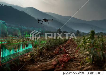Drone Over Organic Field Analyzing Crop Data for Precision Agriculture in Rural Landscape Drone Over Organic Field Analyzing Crop Data for Precision Agriculture in Rural Landscape 130566010