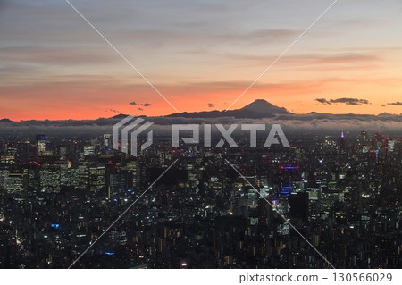 Mount Fuji floating in the Tokyo nightscape Mount Fuji floating in the Tokyo nightscape 130566029