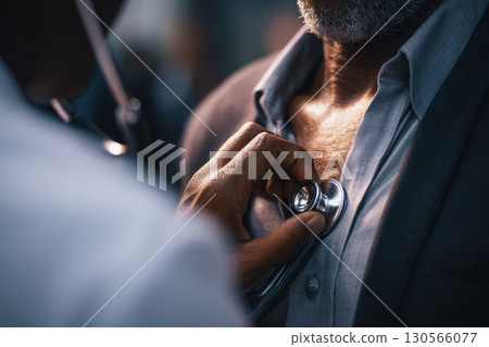 Close-Up of Healthcare Professional Checking Patient's Heartbeat in Medical Examination Room 130566077