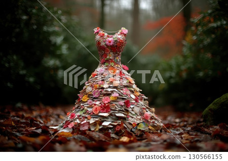 Stunning Dress Made from Mixed Media Trash in a Lush Forest Setting Stunning Dress Made from Mixed Media Trash in a Lush Forest Setting 130566155