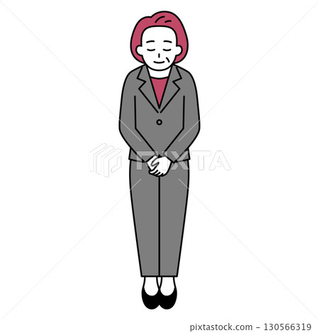 穿著西裝的中年婦女鞠躬（全身） 130566319